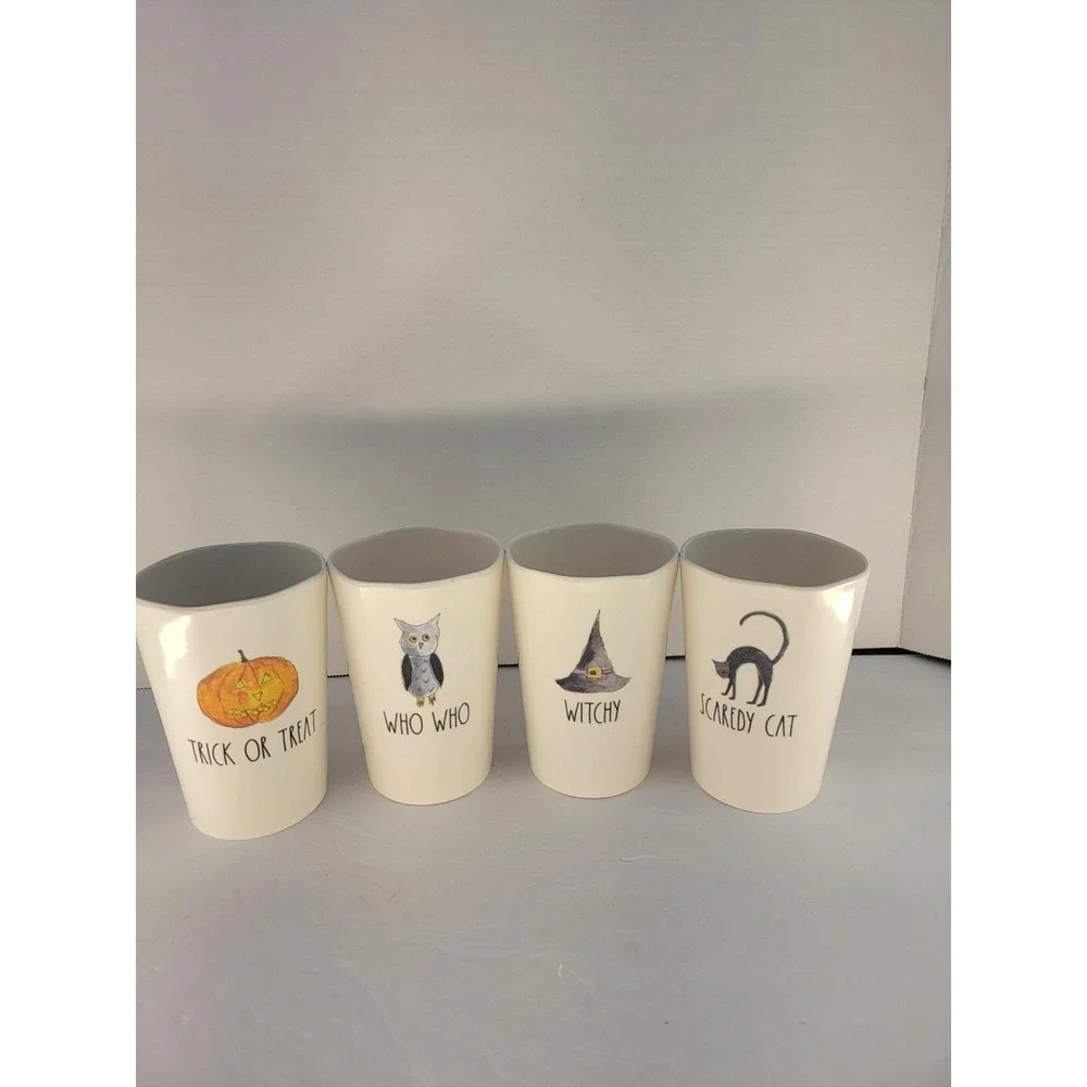 Rae Dunn Halloween Melamine Tumbler Set of 4 Trick or Treat Witchy Scaredy Cat
